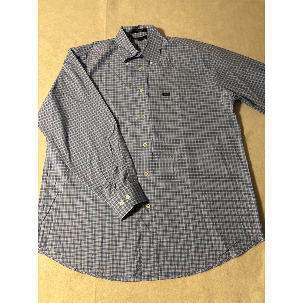 Faconnable Button Down Shirt Mens L Blue White Check Cotton‎ Long Sleeve